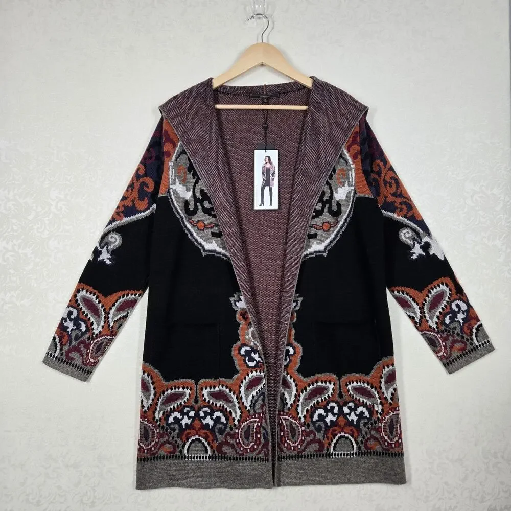 Max Sport Hooded Longline Cardigan XL Black Orange Open Front Pockets $368 SRP - Picture 16 of 16